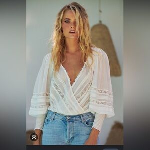 Free people intimately s faux wrap bodysuit blouse shirt Zimmermann lace worn 1x